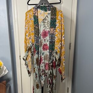 Umgee Boho Floral Patchwork Kimono - Yellow, Sage & Pink